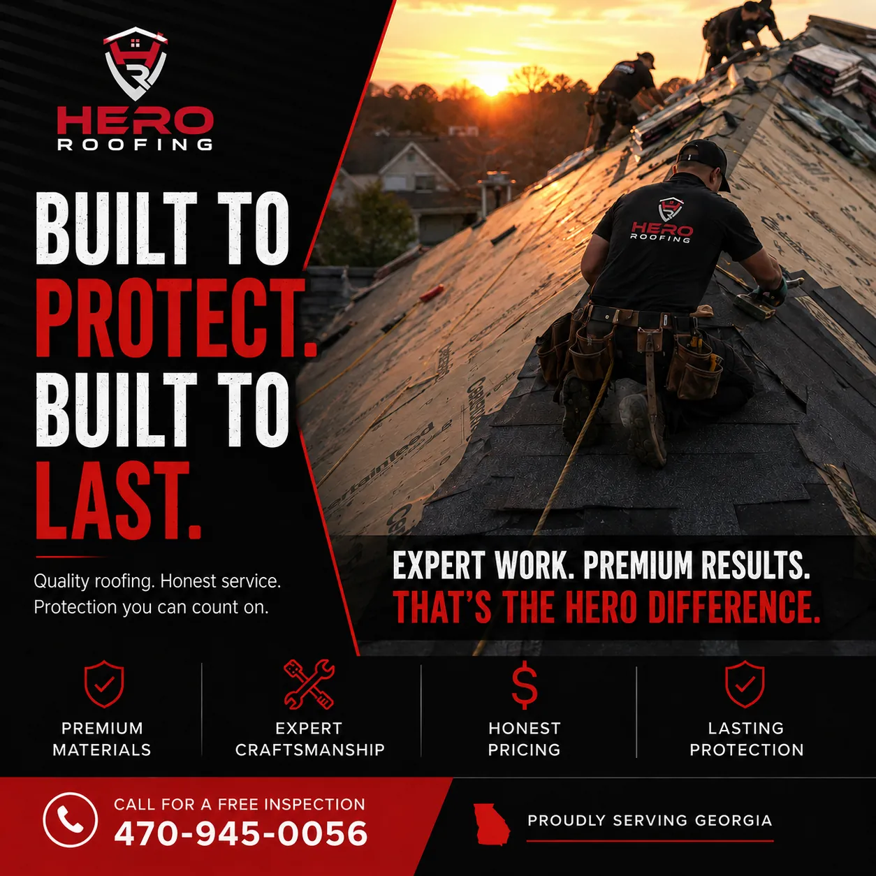 Social media content created for Hero Roofing in Georgia